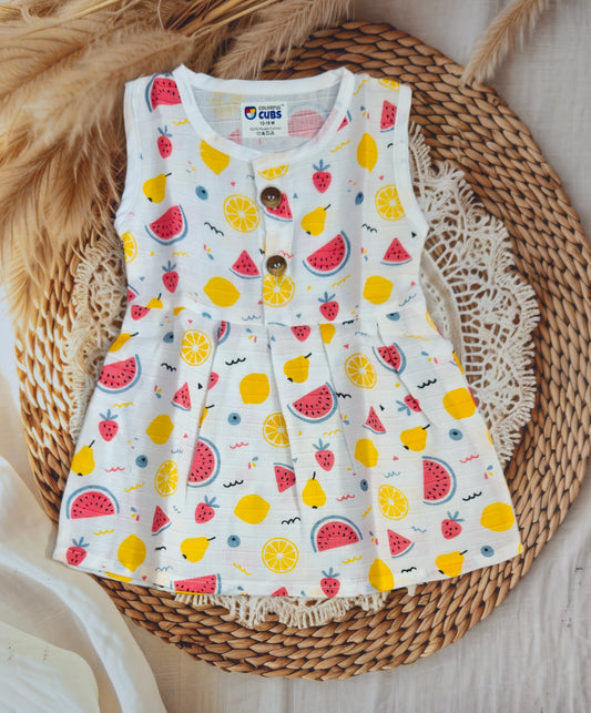 MUSLIN SLEEVLESS FROCK - FRUITS