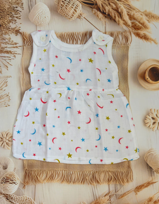 MUSLIN TOP BUTTON FROCK - MOON & STAR