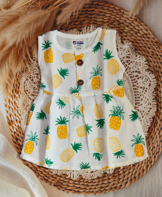 MUSLIN SLEEVLESS FROCK - PINEAPPLE
