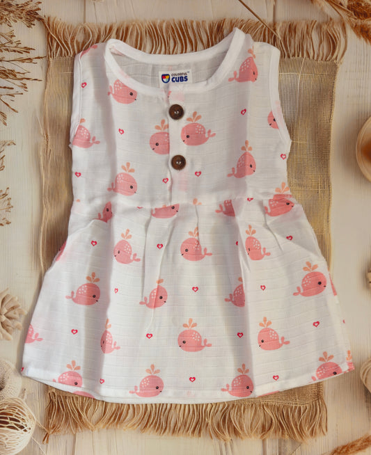 MUSLIN SLEEVLESS FROCK - PINK FISH