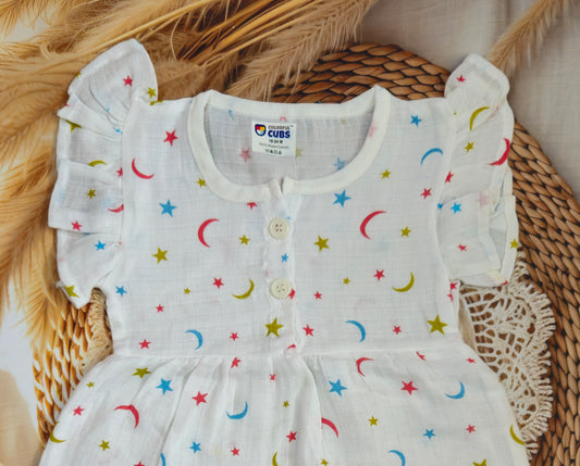 MUSLIN FRILL FROCK - STAR & MOON