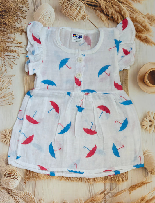 MUSLIN FRILL FROCK - UMBERLLA