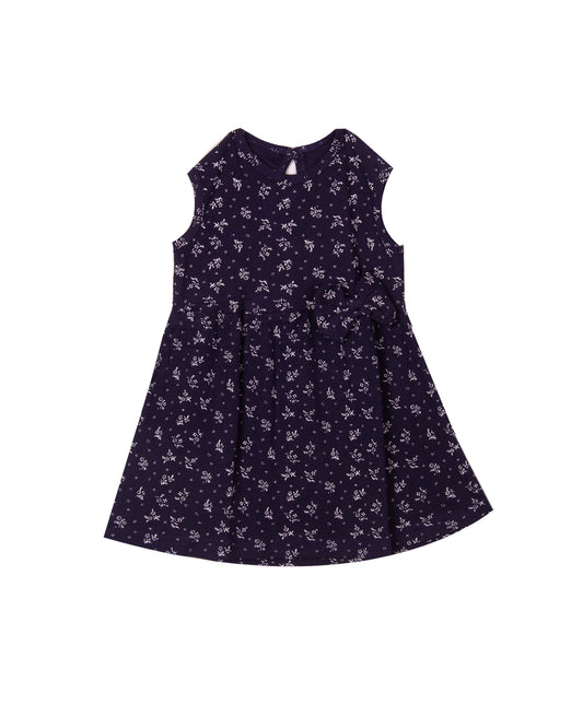 Cotton Sleeveless Frock with Bow -  BLUE