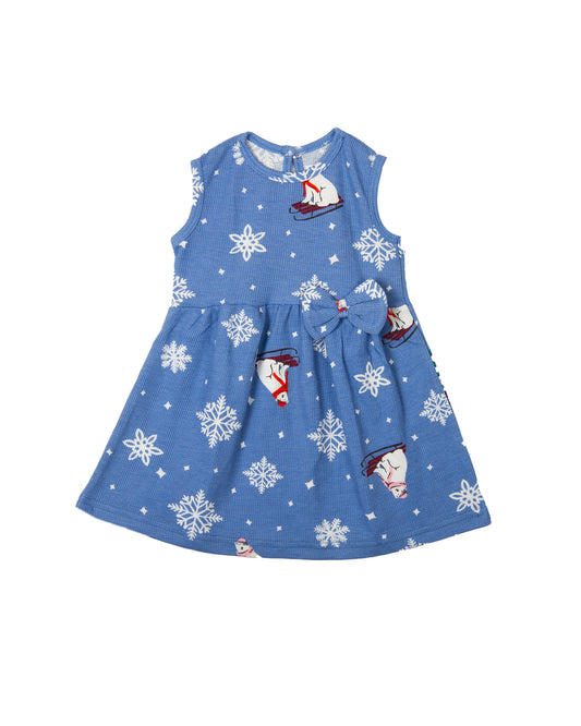 Cotton Sleeveless Frock with Bow -  SNOW FLAKES